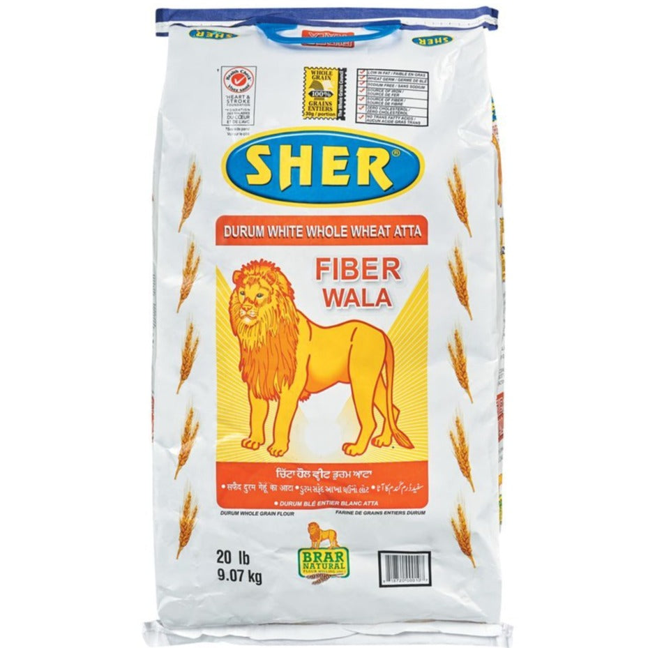 Sher White Whole Wheat Flour 20lb Fiberwala Pardessi Bazaar