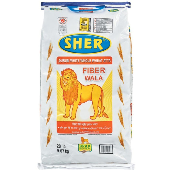 Sher White Whole Wheat Flour 20lb (Fiberwala)